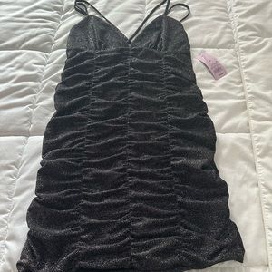 Rouched Black and Silver Party Dress